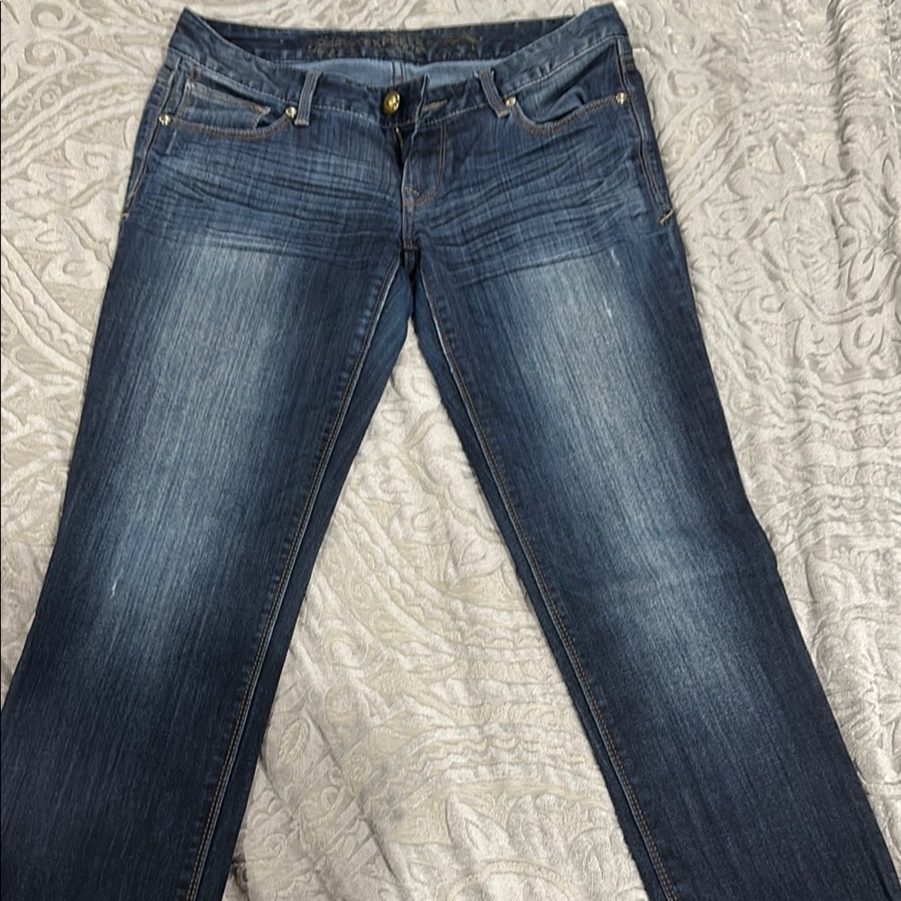 Express Blue Straight Leg Jeans with Subtle Fading